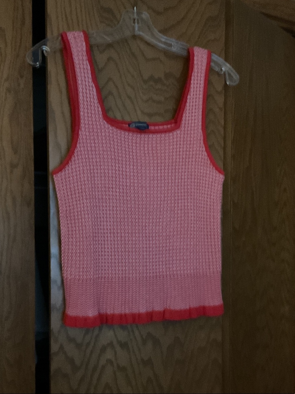 Democracy Pink Knit Tank with Red Trim